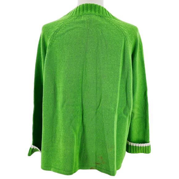 Tiara International Green Knit Christmas Embroidered Zip Cardigan Women Sz L - Picture 3 of 10